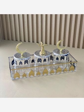 Box With 3 Cylinders Clear & Gold