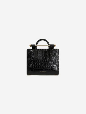 Strathberry Black Nano Tote Embossed Croc Handbag