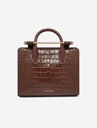 Strathberry Chocolate Mini Tote Croc Handbag