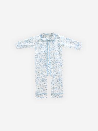 Atelier Babbi Blue Cotton Satin Jumpsuit - Toile De Jouy