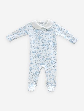 Atelier Babbi Blue Baby Jumpsuit - Toile De Jouy