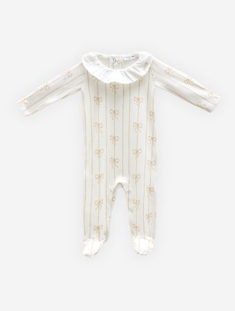 Atelier Babbi Beige Baby Jumpsuit - Ribbon