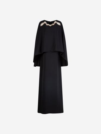 Costarellos Black Crystal Elin Cape Maxi Dress