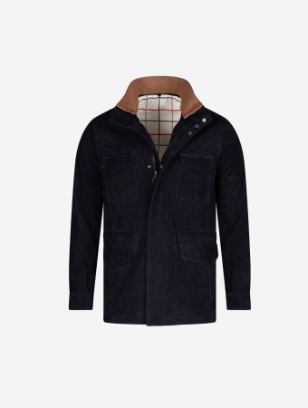 Goz Fur Suede Navy Leather Jacket