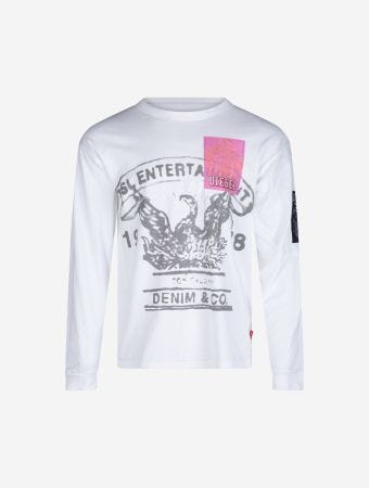 Diesel White With Raw-Cut Printed Patches T-Shirt