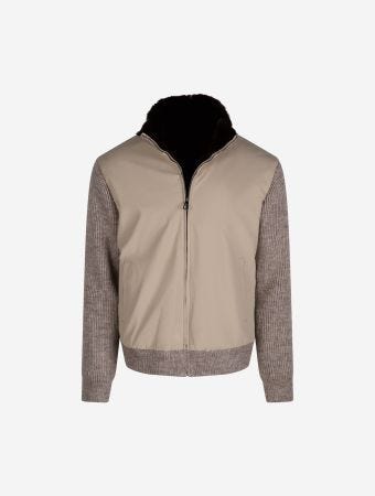 Goz Fur Loro Piana Beige Knitted Wool Waterproof Rex Lining Jacket
