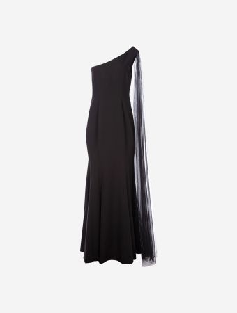 Marchesa Notte Black One Shoulder Maxi Gown