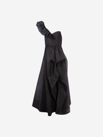 Marchesa Notte Black One Shoulder Maxi Gown