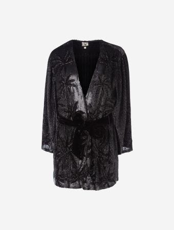 Scarlett Poppies Onyx Black Palmlux Kimono Mini Dress
