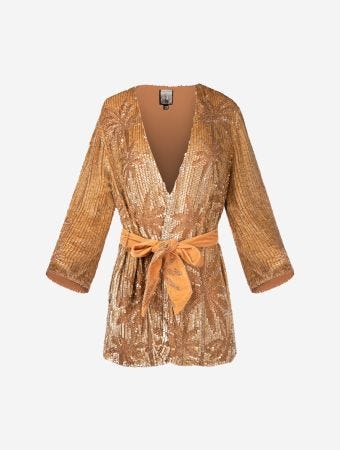 Scarlett Poppies Warm Gold Palmlux Kimono Mini Dress