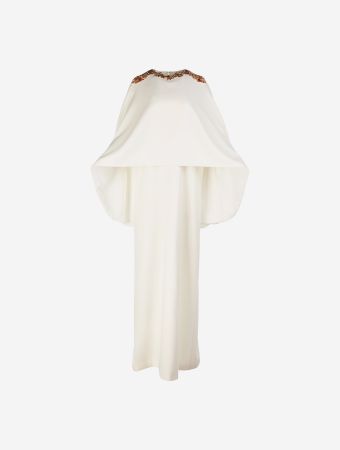 Costarellos Ivory Bronze Elin Cape Maxi Dress