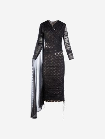 Marine Serre Black Draped Jersey Draped Midi Dress
