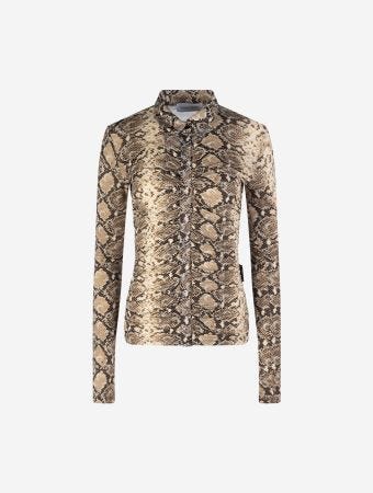 Marine Serre Grege Python Printed Draped Jersey Ruched Blouse