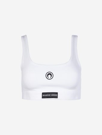 Marine Serre White Moon Logo Stretched Jersey Sports Bra