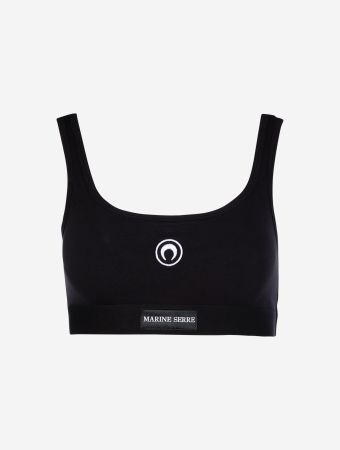 Marine Serre Black Moon Logo Stretched Jersey Sports Bra