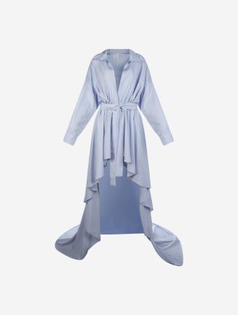 Norma Kamali Misty Blue Shirt Flared Gown