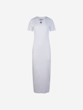 Marine Serre White Moon Logo Ribbed Jersey Tube Maxi Dress