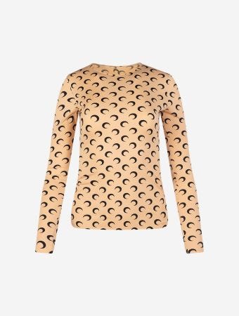 Marine Serre Tan Moon Printed Jersey Second Skin Crewneck Top