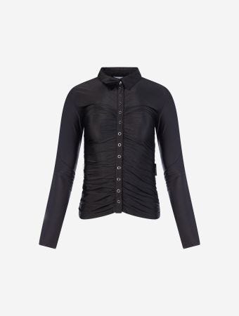Marine Serre Black Draped Jersey Ruched Blouse