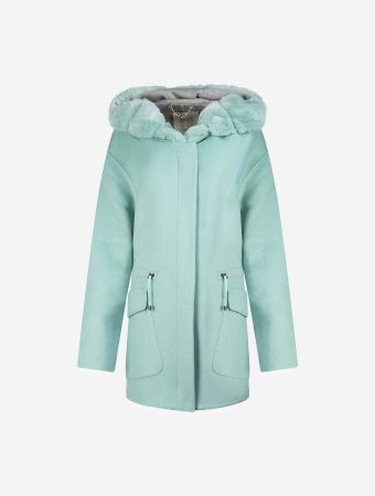 Registered Green Cashmere Traveller Coat With Rex Fur