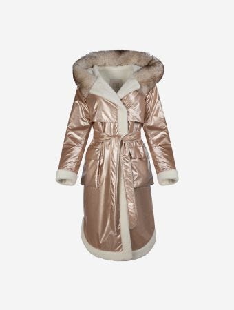 Registered Golden Rose Ski Mid Length Reversible Jacket With Fox Fur