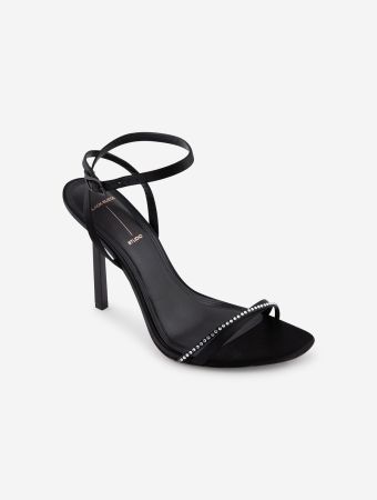 Black Suede Studio Black Angled Snipped Toe Sandals With Embellished Strap
