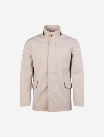 Goz Fur Beige Loro Piana Waterproof Jacket With Leather Tan Line Collar