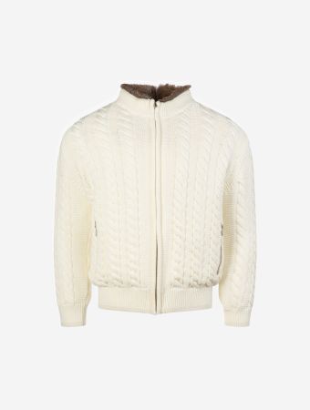 Goz Fur Loro Piana Knitted Wool White Wild Rabbit Lining Jacket
