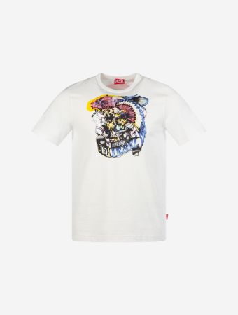 Diesel White With Tattoo-Inspired Prints T-Shirt