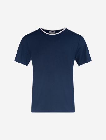 Homebody Navy Calico Contrast Neckline Top