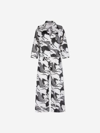 Desmond & Dempsey Pegasus White Black Womens Boxy Shirt & Wide Leg Trouser Set