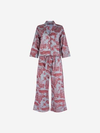 Desmond & Dempsey Loxodonta Chambray Red Womens Boxy Shirt & Wide Leg Trouser Set