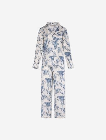 Desmond & Dempsey Cream Blue Womens Parrot Print Long Set
