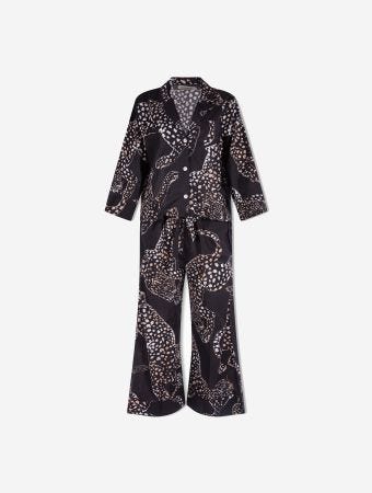 Desmond & Dempsey Jag Navy Womens Boxy Shirt And Wide Leg Trouser Set