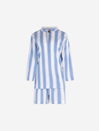 Desmond & Dempsey Blue Feluka Seersucker Womens Boat Set Boat Shirt Lounge Shorts