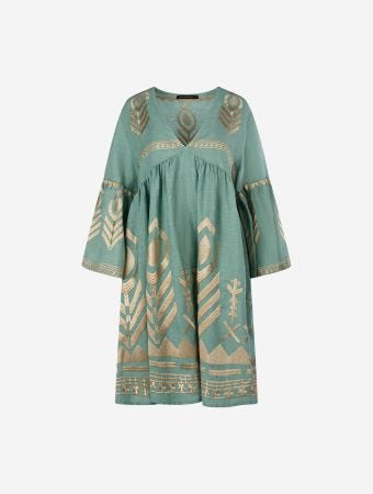 Greek Archaic Kori Sea Green Gold Dress