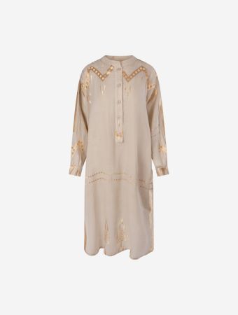 Greek Archaic Kori Beige Gold Dress