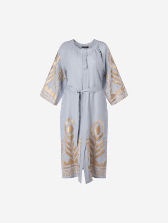Greek Archaic Kori Light Grey Gold Dress