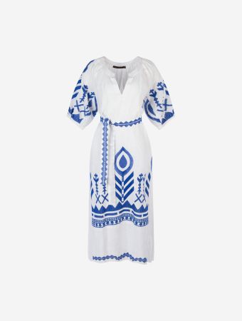 Greek Archaic Kori White Blue Dress