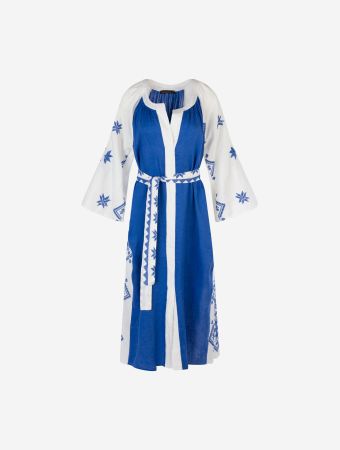 Greek Archaic Kori White Blue Dress