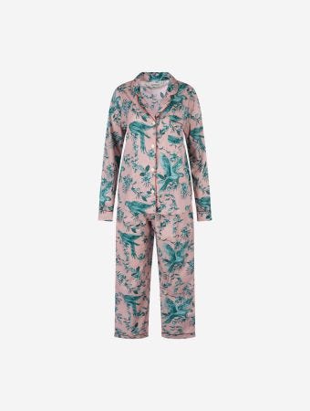 Desmond & Dempsey Pink Green Womens Parrot Print Long Set