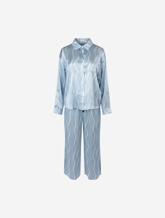 Not Just Pajama Blue Memories Of Nice Mediterranean Mist Blue Silk Long Set