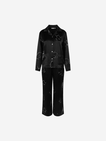 Not Just Pajama Rich Black The Dream Long Silk Pajamas Set