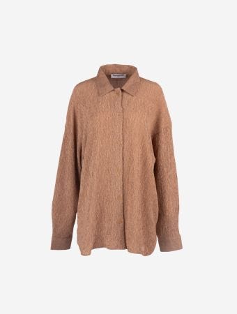 The Giving Movement Dark Camel Crinkle Long Sleeve Tops