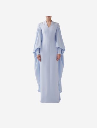 Heva Couture Blue Cuffed Sleeves Full Length Dress