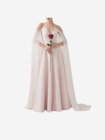 Heva Couture Powder Sheer Shoulders Full Length Dress