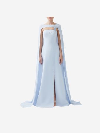 Heva Couture Blue Boat Neckline Full Length Dress