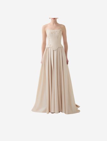Heva Couture Nude Peplum Waist Full Length Dress