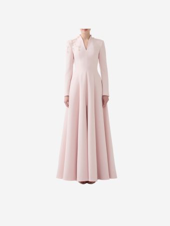 Heva Couture Powder High V Neck Full Length Dress