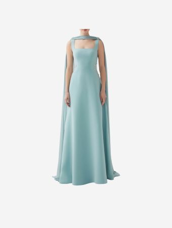 Heva Couture Green Chiffon Cape Full Length Dress